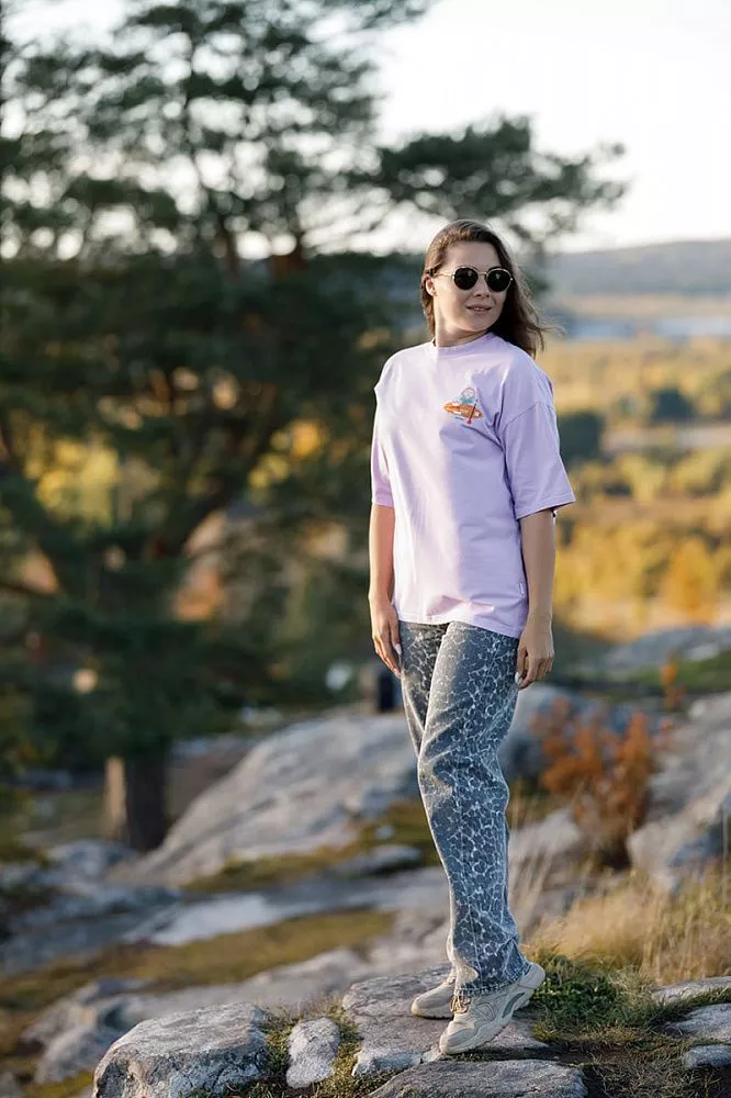 Футболка SUP face унисекс оверсайз с вышивкой (нежно-сиреневый), на рост 175 вид 4
